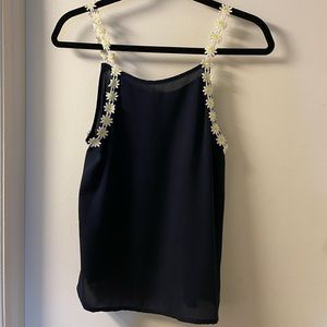 Lily White Sunflower Navy Tank